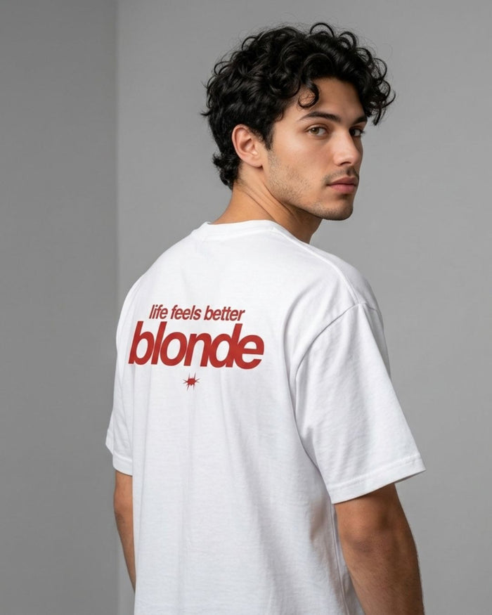 "life feels better blonde" Oversized Boxy T‑Shirt
