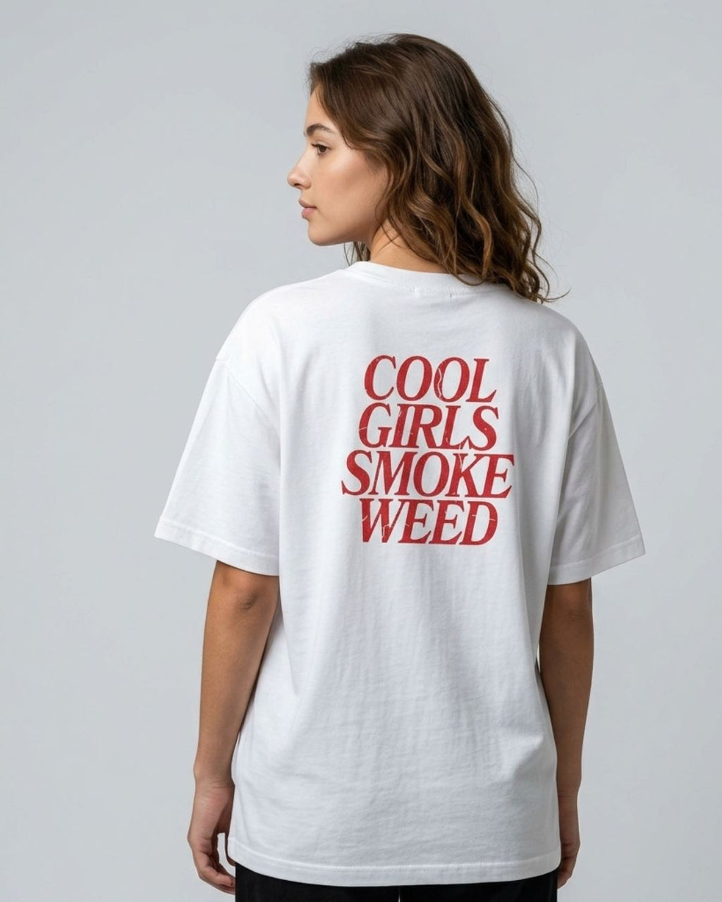 "Cool Girls Smoke Weed" Red Script Graphic Tee