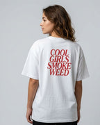 "Cool Girls Smoke Weed" Red Script Graphic Tee